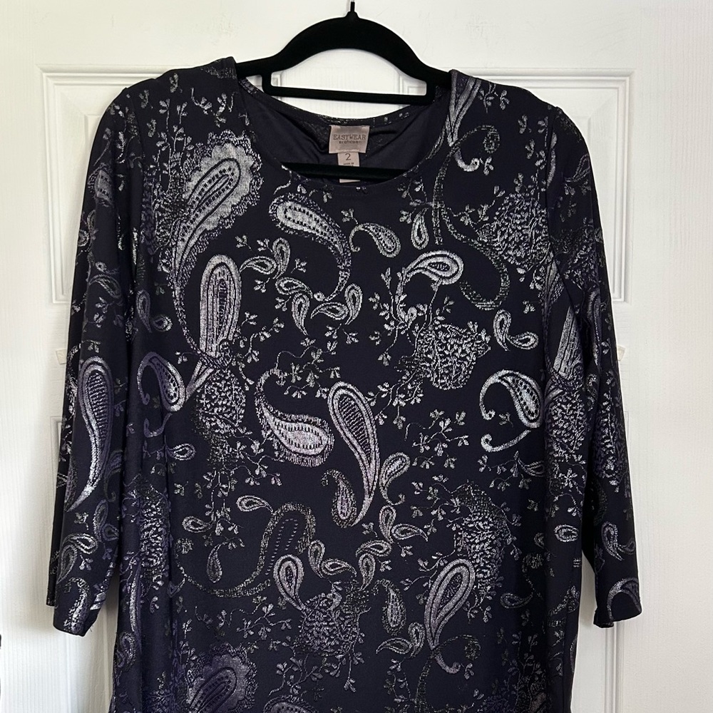 Chico's Black and Gray Paisley Tunic Top